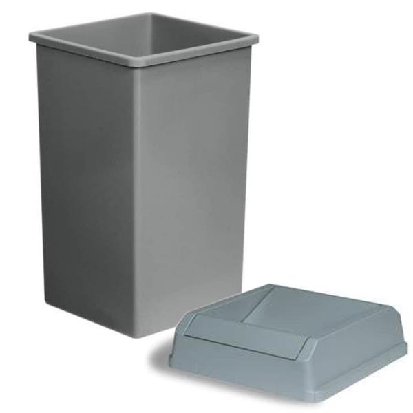 23 GALLON BLACK SQUARE TRASH CAN WITH SWING LID – The Janitors Supply Co.,  Inc.